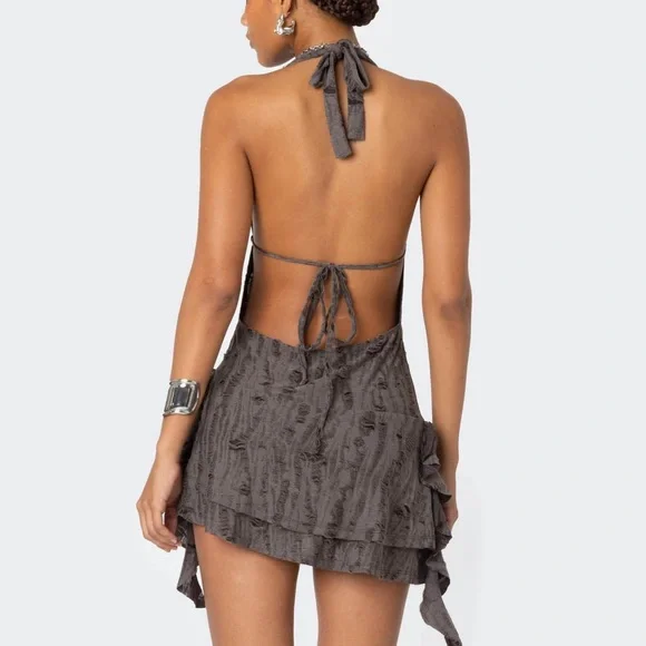 Edikted Charcoal Halter Swim Cover-Up - Picture 2 of 7